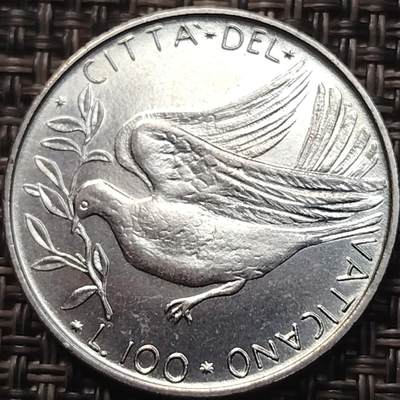 布加迪🐬～世界钱币(上海)🌾第 258 期 /  各国套币和散币 - 梵蒂冈🇻🇦 1970年 100里拉 和平鸽 27.9mm