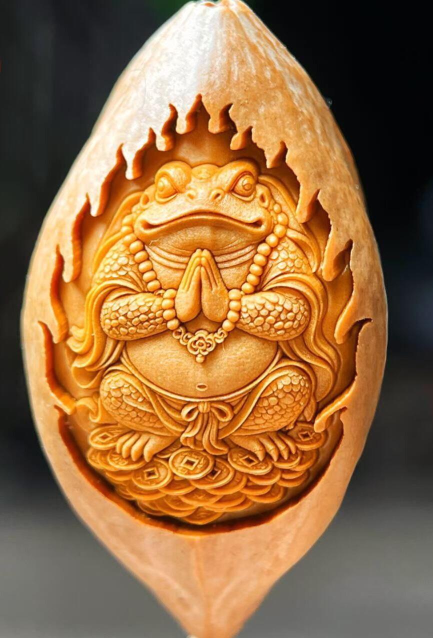 听雨轩（二十）竹雕 核雕专场 橄榄核雕 2.0金蟾一心向佛  单粒