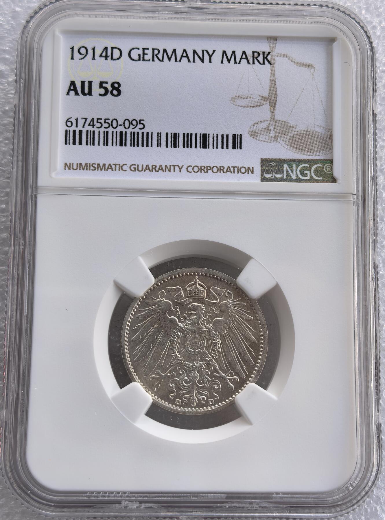  外国优质老铜币银币，周六九点倒数截拍，满百包邮，可寄存半年，喜欢朋友微信扫描二维码可直接参拍 NGC 德国1914年1马克银币