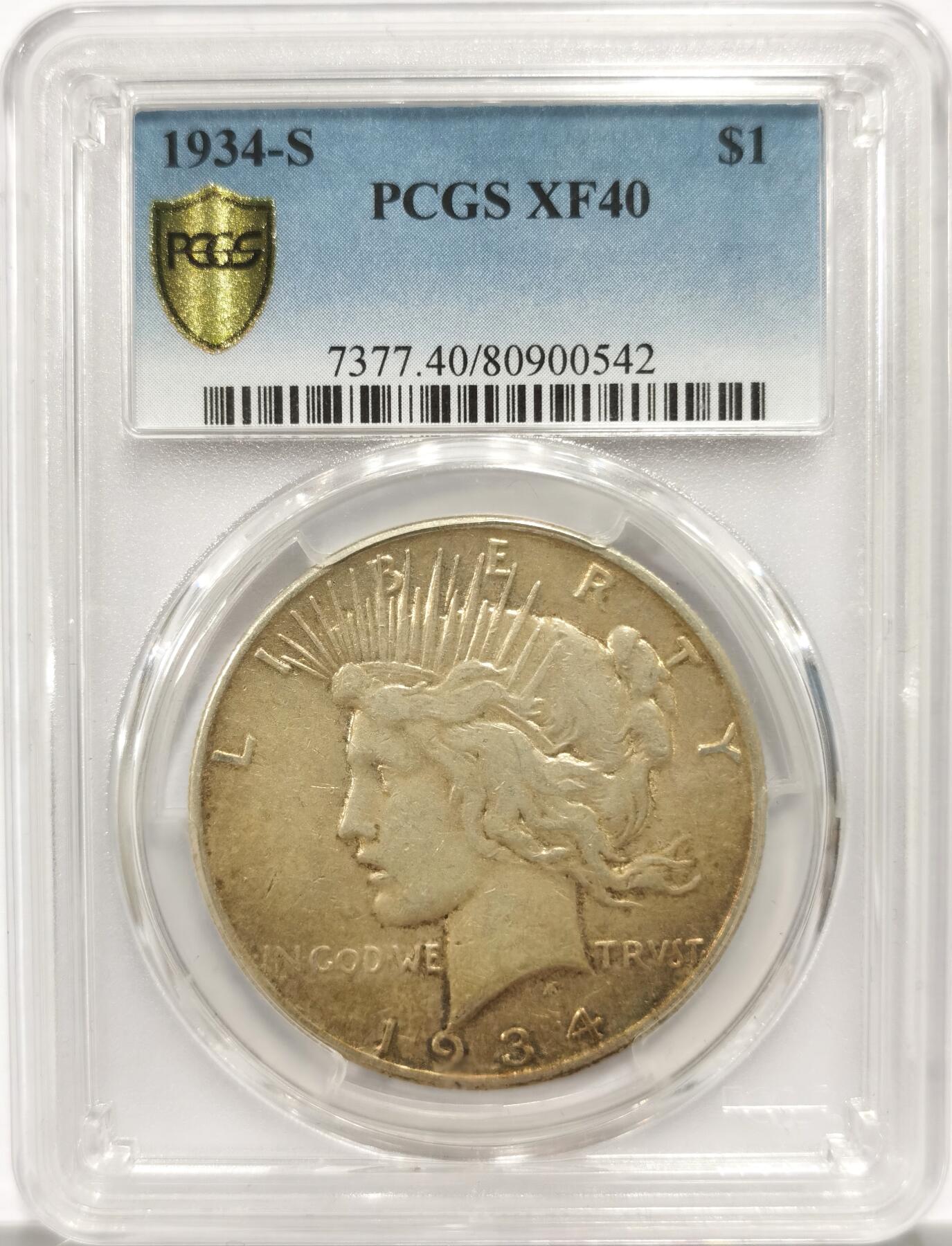 博洋堂“物美丰成”11月精品专场暨第145期（全场包邮） PCGS XF40 美国1934年和平银币S厂 特年和平，发行量仅101万枚，包浆醇厚，味道很好，白币PC官网指导价1080元