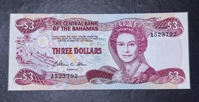 北京马甸外国币专卖第146期，外国纸币币专场，陆续上拍，欢迎关注 - 巴哈马3元纸币  1974年 全新UNC