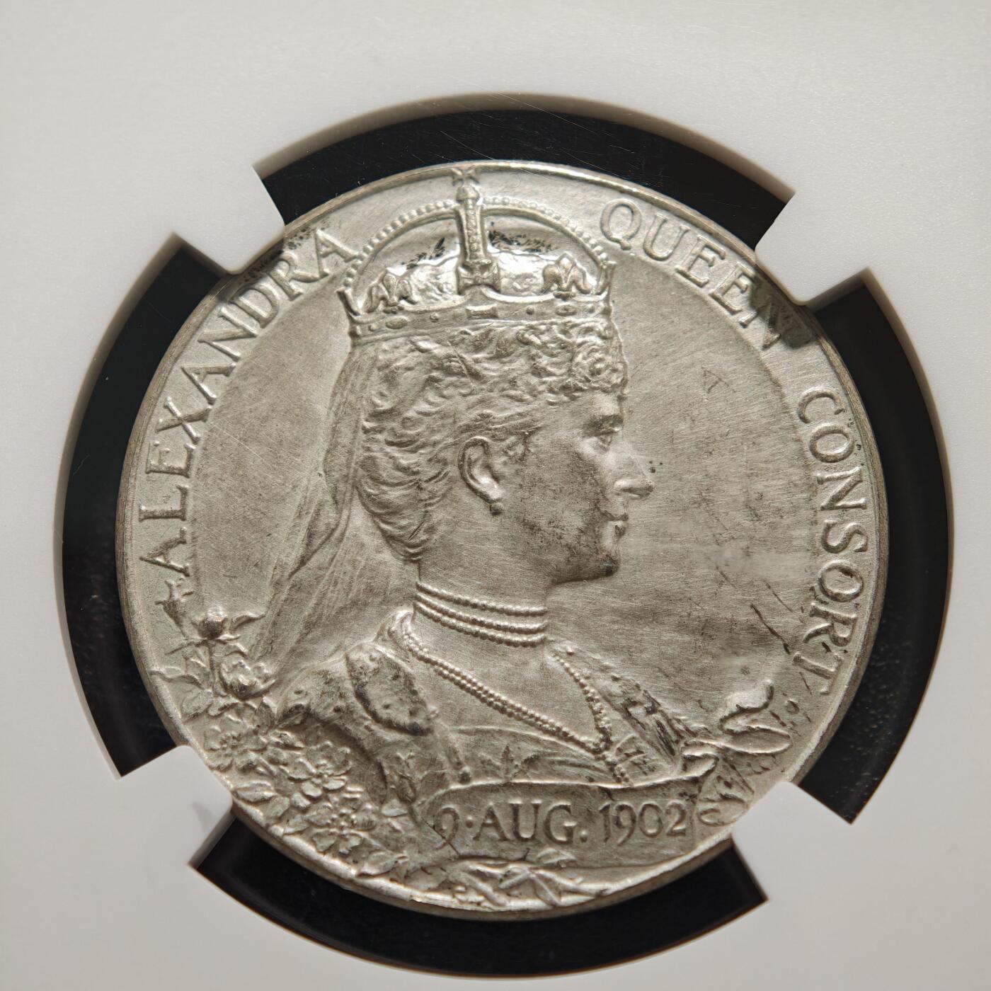 【德藏】世界币章拍卖第152期（拍品征集中~欢迎藏友联系） 1902年 英国爱德华七世加冕纪念银章 经典品种 人物肖像刻画传神 NGC MS62 (人物简介请看拍品介绍)