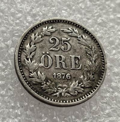  外国优质老铜币银币，周六九点倒数截拍，满百包邮，可寄存半年，喜欢朋友微信扫描二维码可直接参拍 - 瑞典1876年25欧尔银币