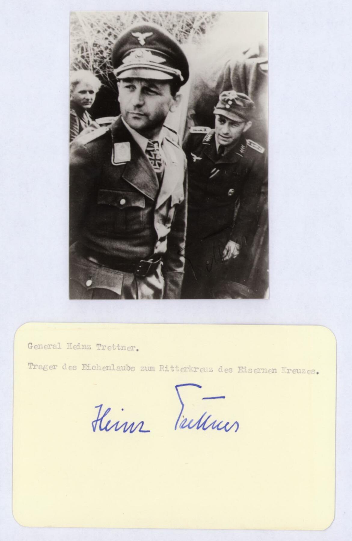 小驴勋章奖章收藏11月8日周六晚6点拍卖（珍爱和平，收藏战争，铭记历史，勿忘国耻，忠党爱国。有偿代拍，送拍规则在简介最后，参拍须阅读规则后再参拍，关系到运费包装发货时效真假辨别等关键信息，拍卖时不再发原图，看大图店主微信码在最后拍品里） 伞兵二把手第586号橡叶饰获得者、战后北约副参谋长Heinz Trettner战后卡片亲签