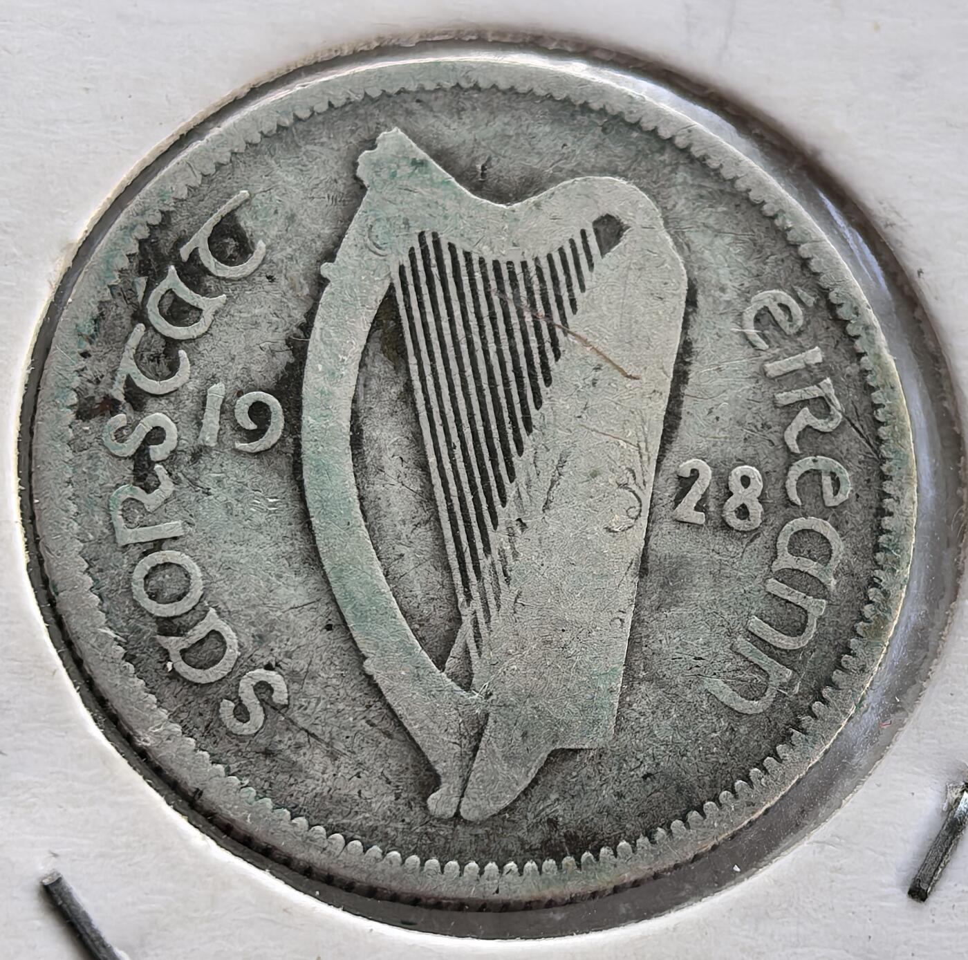  外国优质老铜币银币，周六九点倒数截拍，满百包邮，可寄存半年，喜欢朋友微信扫描二维码可直接参拍 爱尔兰1928年1先令银币