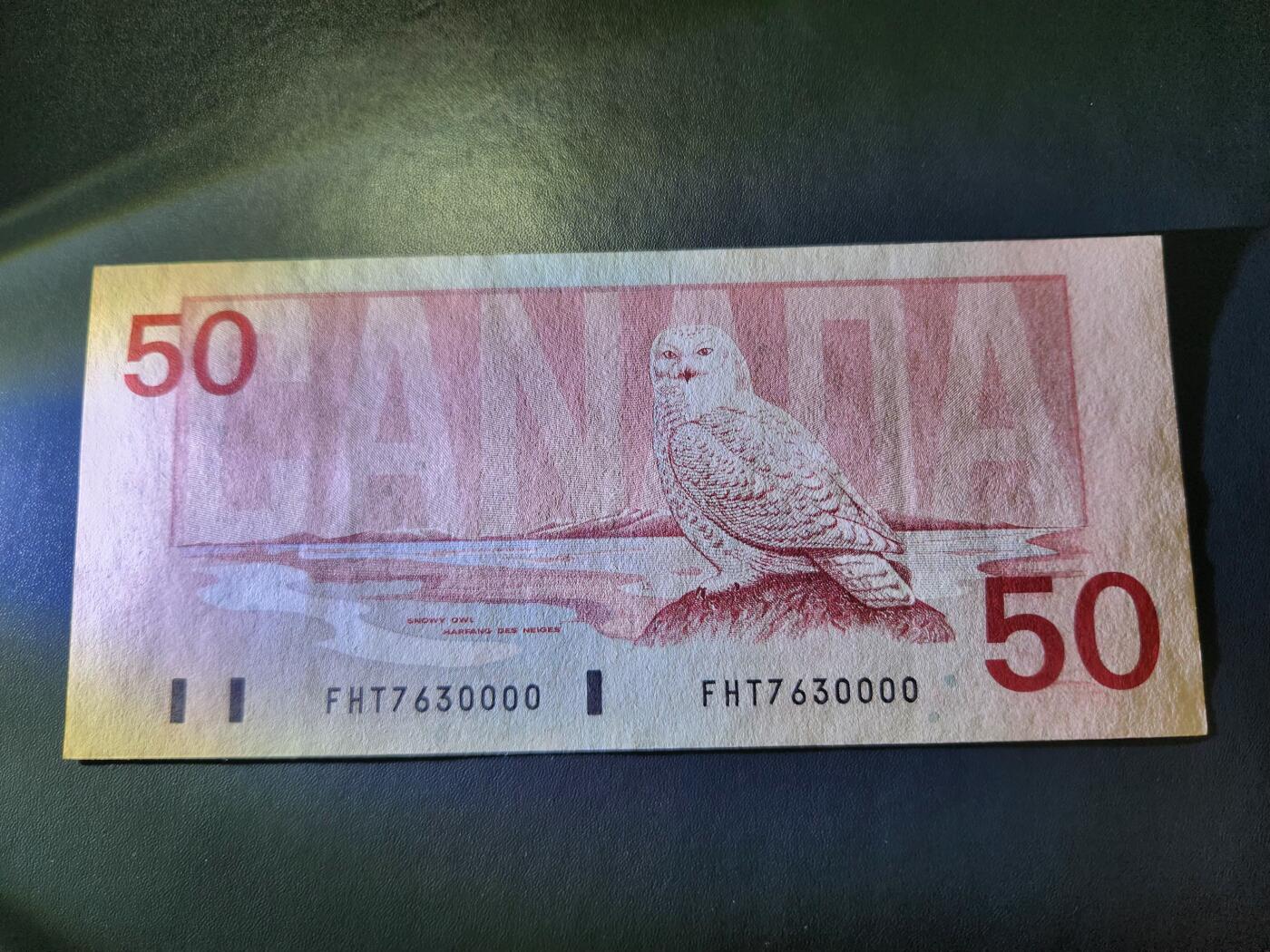 11月9号晚上8点 外国纸币自动截拍第54场 加拿大50元 630000狮子号 几乎全新