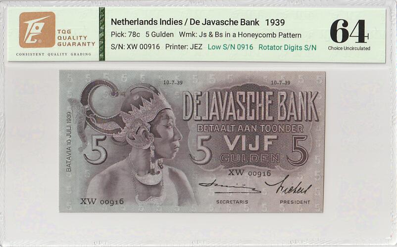 2025十一月第二期，总第200期 荷属东印度（现印度尼西亚）1939年5盾TQG64分百位小倒置号00916，民族服饰和四文告示