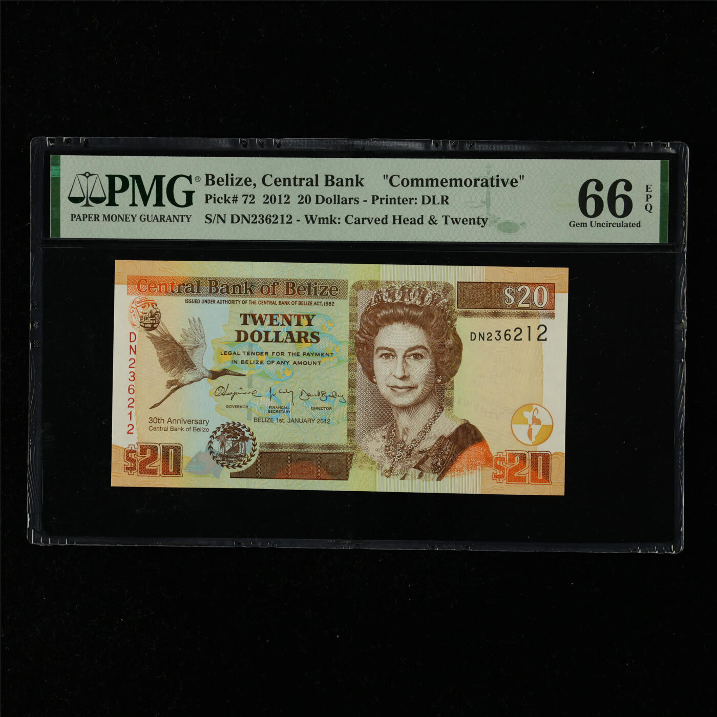 【亘邦集藏】第216期拍卖 2012年 伯利兹20元 PMG 66EPQ DN236212