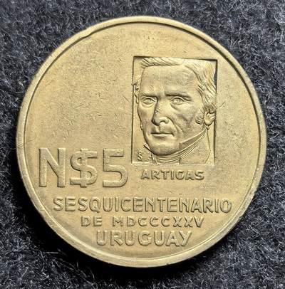 西班牙、丹属西印度、法属殖民地、乌拉圭银币古铜币，周五晚上九点倒数截拍，满百包邮，可寄存半年，喜欢朋友微信扫描二维码可直接参拍 - 乌拉圭1975年5新比索货币改革1:1000,km65