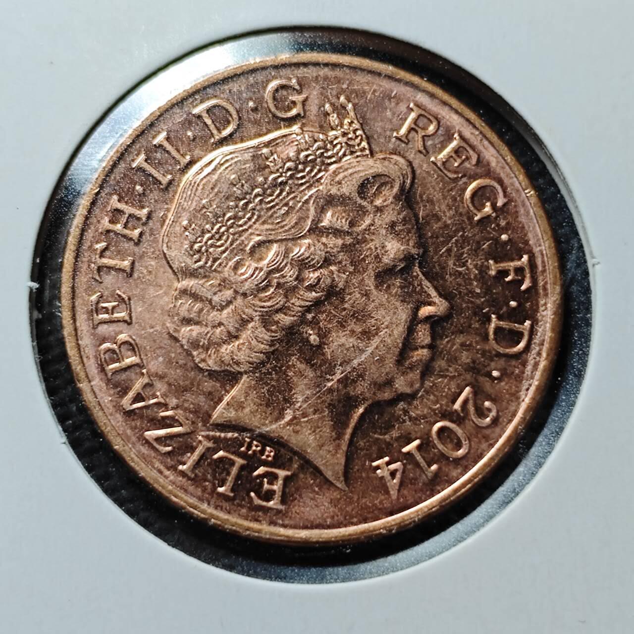 KK钱币收藏小铺  第365场  2月预留时间 周末发货 2014 英国2便士 盾