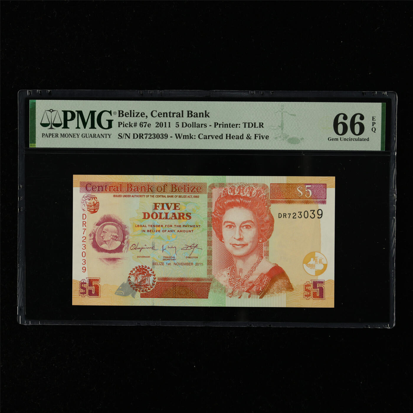 【亘邦集藏】第216期拍卖 2011年 伯利兹5元 PMG 66EPQ DR723039