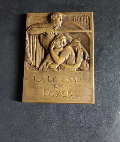 勋章杂货 -  法国“保卫家园”方形大铜章     大师皮埃尔•图林作品       