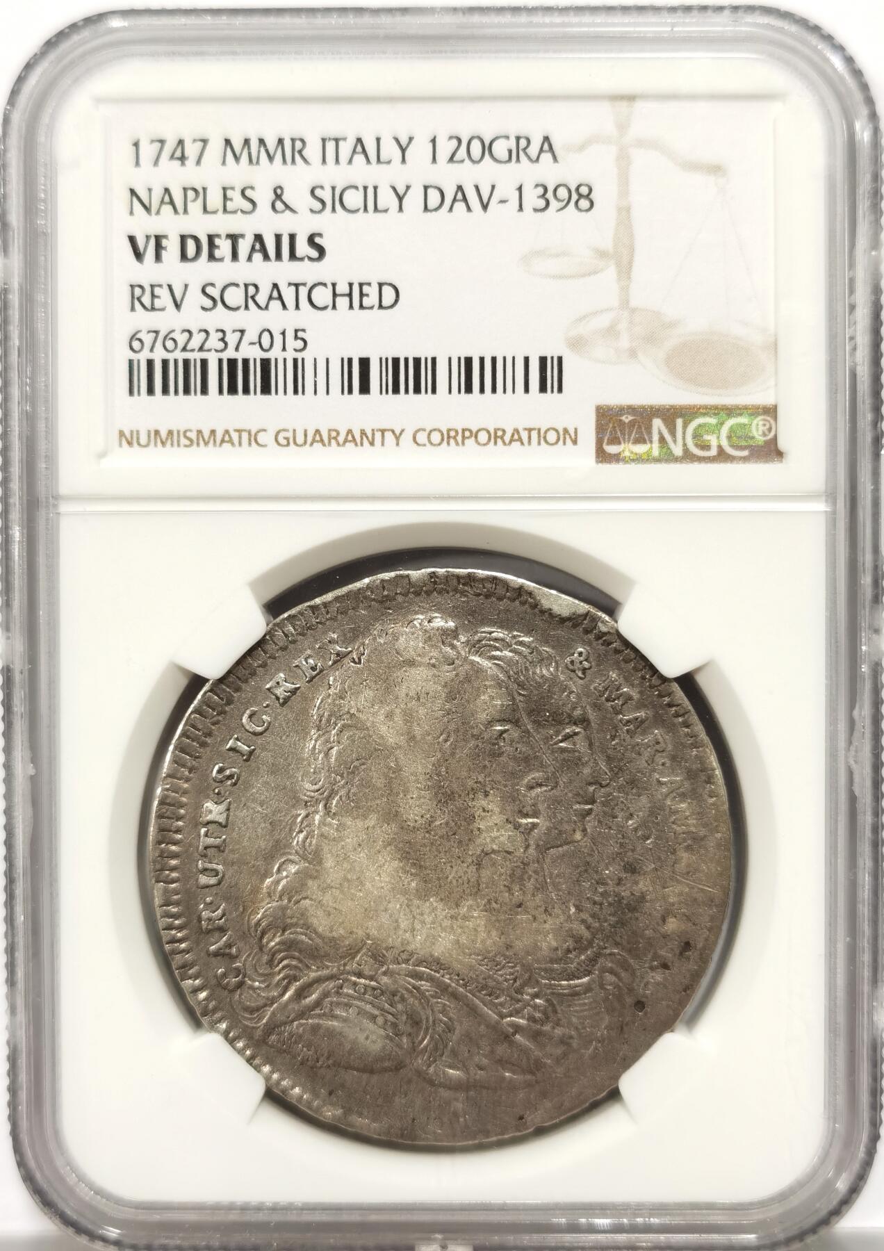 博洋堂“物美丰成”11月精品专场暨第145期（全场包邮） NGC VF 意大利那不勒斯与西西里1747年120G大银币，稀见品种