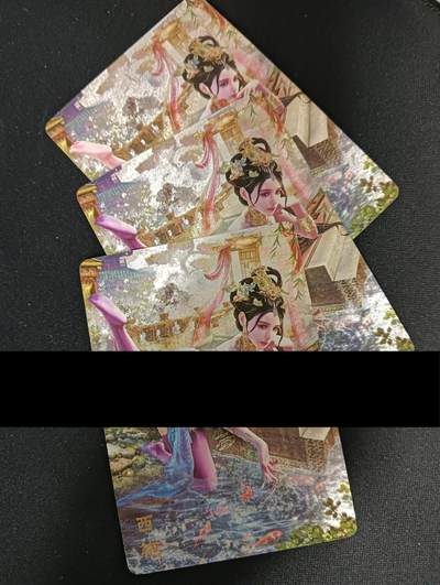 花开卡拍第46期（11月9号周日截拍，品控勿拍!!!拍品不寄存，运费5元，自制卡难免瑕疵，可能存在轻微撞角爆边等出厂瑕疵，品控介意勿拍！） - 焱卡文化 绝色绘卷 巴丁 西施 折光 一组三张