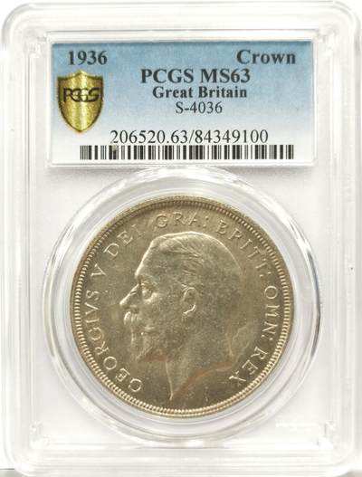 博洋堂“物美丰成”11月精品专场暨第145期（全场包邮） - PCGS MS63 英国1936年乔治五世花冠克朗 花冠特年，发行量仅2473枚，该枚为亚军分，更高分仅2枚，¥10,094.16 MS63 • 5-29-2007 • GOLDBERG AUCTIONEERS