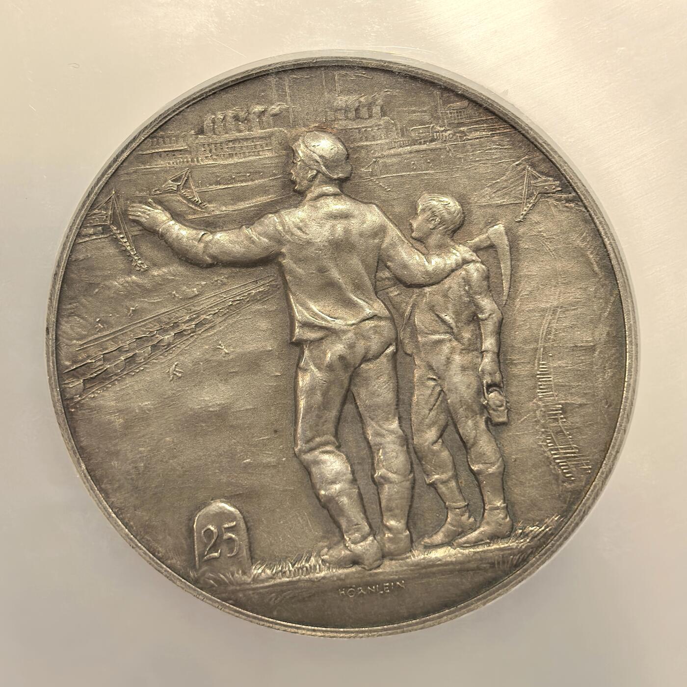 博洋堂“物美丰成”11月精品专场暨第145期（全场包邮） NGC MS63 德国工业服务25周年纪念巨大银章，跨越并带入第三帝国前期的实物历史见证！