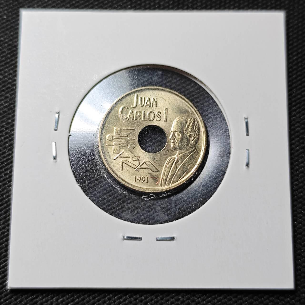 KK钱币收藏小铺  第365场  2月预留时间 周末发货  西班牙25比塞塔纪念币 好品