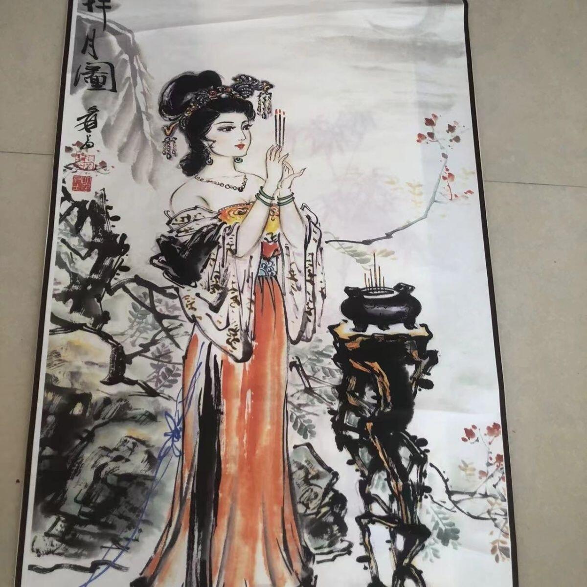 听雨轩（19）仿古装饰画专场  张大千人物画 四大美女之貂蝉拜月 （仿古装饰画）