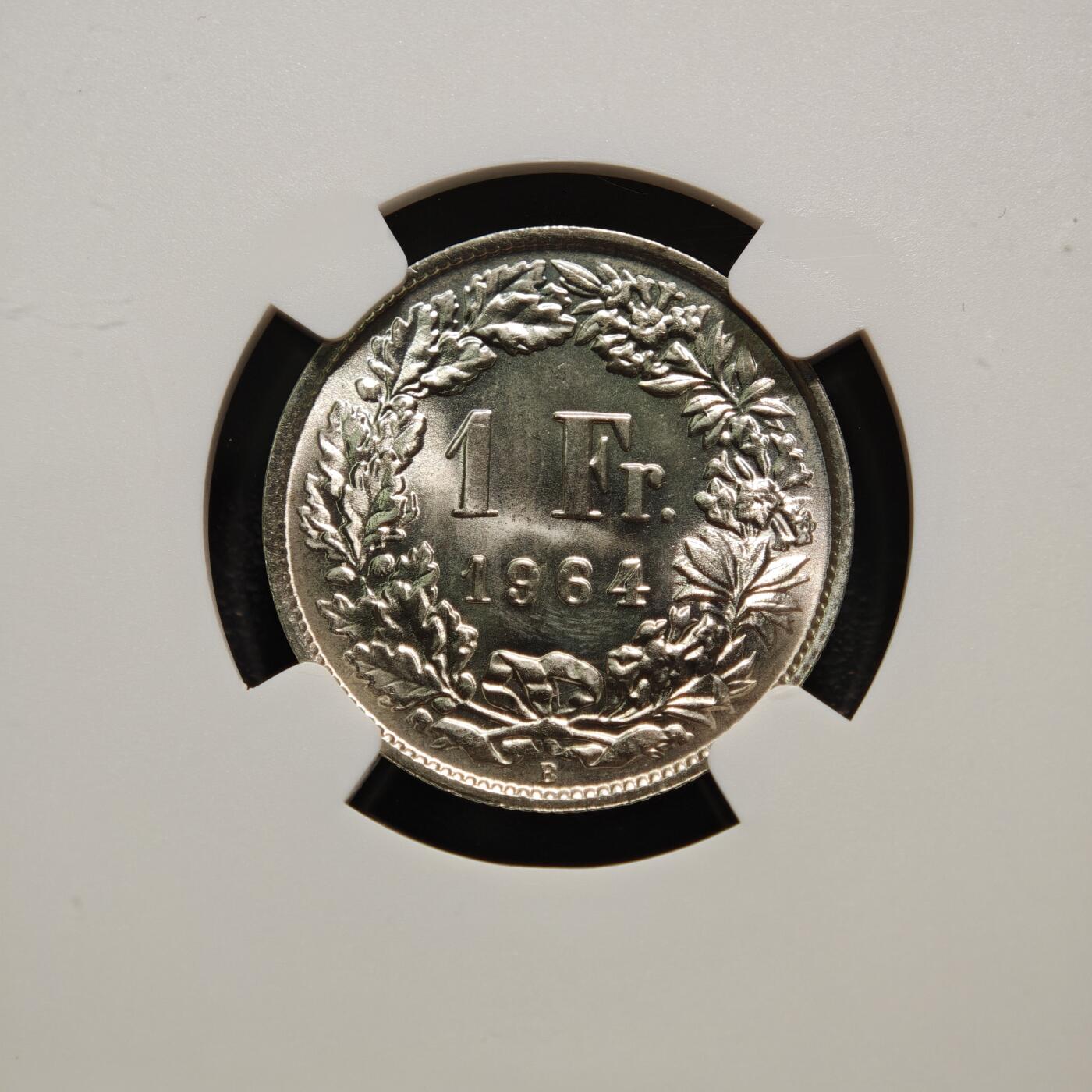 【德藏】世界币章拍卖第152期（拍品征集中~欢迎藏友联系） 1964年 瑞士法郎银币  原光十足 NGC MS67