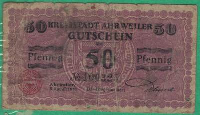 德国1918年50芬尼 阿尔魏勒市发行的紧急货币 无47 品相如图 - 德国1918年50芬尼 阿尔魏勒市发行的紧急货币 无47 品相如图