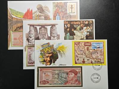 【德藏】世界币章拍卖第152期（拍品征集中~欢迎藏友联系） - 3张一组 墨西哥、哥伦比亚、白俄罗斯 纸钞邮票封 纸币 及 邮票