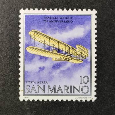 ↓君缘收藏645期☞钱币邮品↓无佣金、可寄存、满30元包邮  - 圣马力诺邮票，1978年莱特兄弟诞辰75周年·双翼飞机邮票