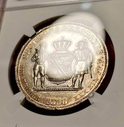 甄臻铺-世界币章拍卖（第38期）立冬小精品场，送拍享返佣金等优惠多多 NGC-UNCD 德国1866年萨克森矿业流通1泰勒 矿工人物刻画细致完整，包浆好玩