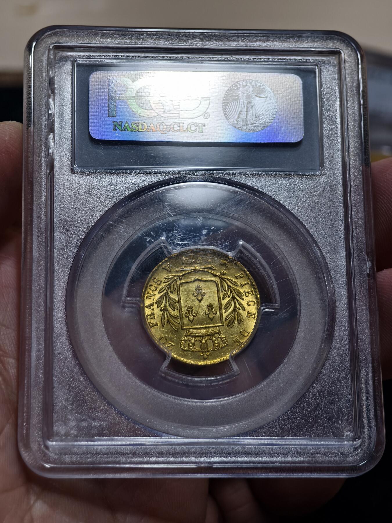 PCGS-MS62法国1814年路易十八军装版20法郎金币