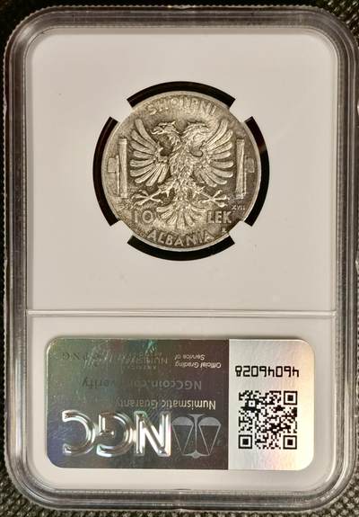 甄臻铺-世界币章拍卖（第38期）立冬小精品场，送拍享返佣金等优惠多多 NGC-AU58 意占阿尔巴尼亚1939年，10列克