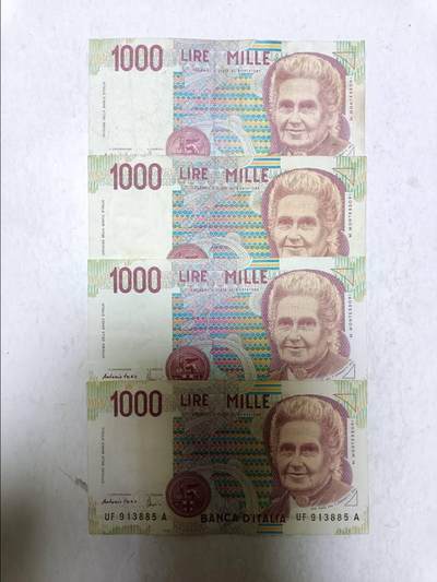【20251110】非全新纸币第302场 - 意大利1000里拉4张纸币
