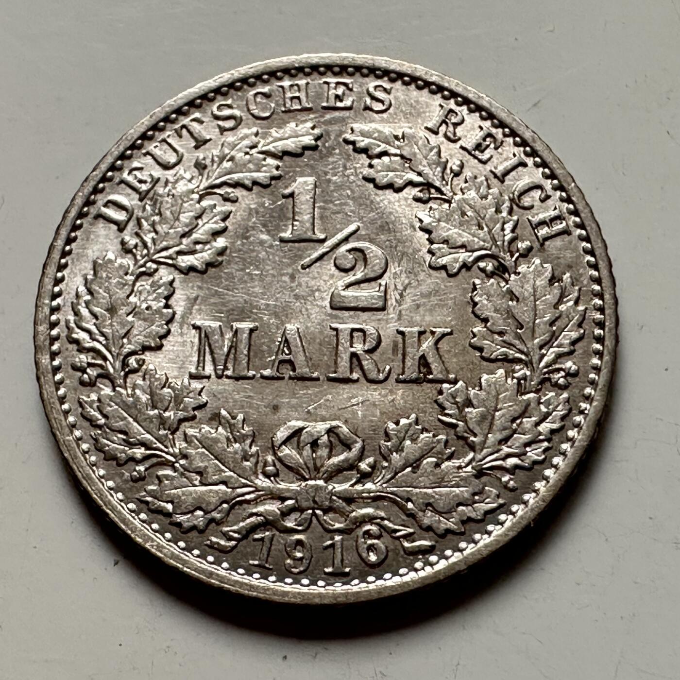 🌹外币初藏🌹🐯2025年第125场  每周二四六晚8️⃣点 接代拍 德国1916年1/2马克银币  原光品相
