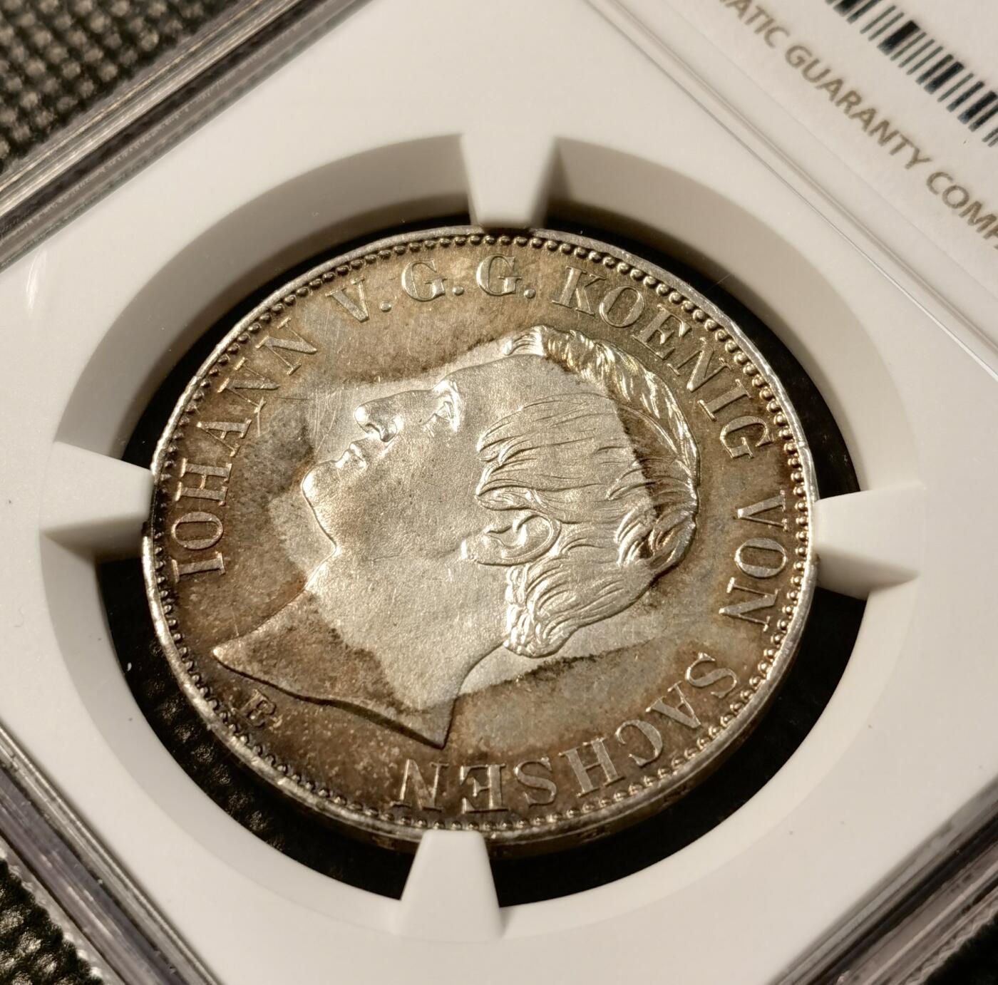 甄臻铺-世界币章拍卖（第38期）立冬小精品场，送拍享返佣金等优惠多多 NGC-UNCD 德国1866年萨克森矿业流通1泰勒 矿工人物刻画细致完整，包浆好玩