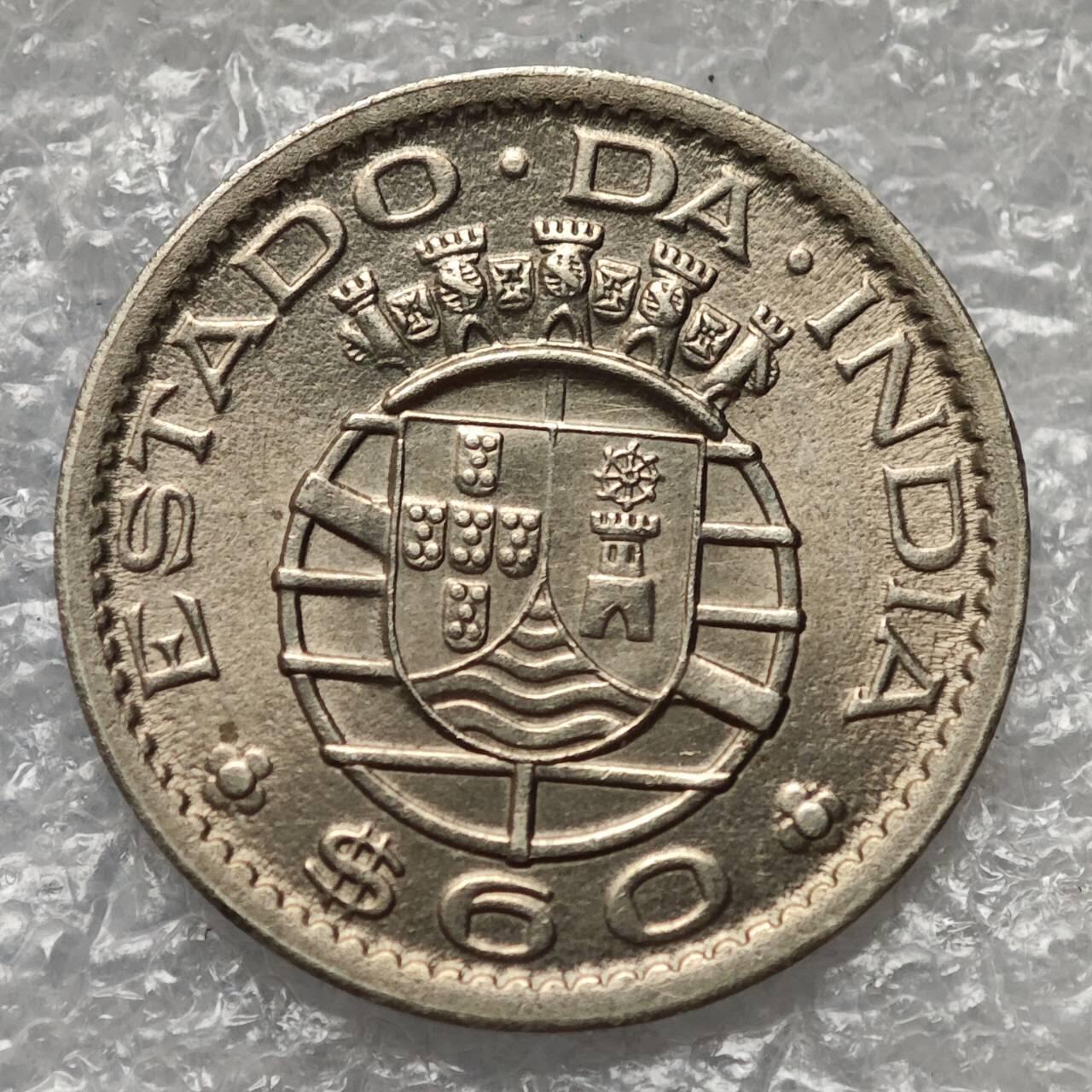 【淘币小摊】限时拍第七百九十五拍  葡属印度爪哇波兰阿根廷专场  满百包邮可预留两周  周一统一发货  葡属印度1959年60分镍币原光好品相 km32