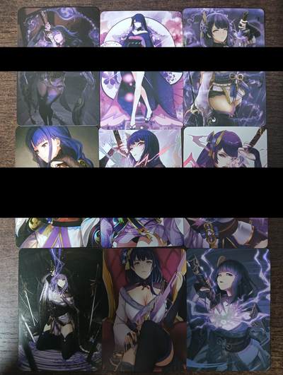 花开卡拍第46期（11月9号周日截拍，品控勿拍!!!拍品不寄存，运费5元，自制卡难免瑕疵，可能存在轻微撞角爆边等出厂瑕疵，品控介意勿拍！） - 原神 雷电将军 1套9张 彩闪