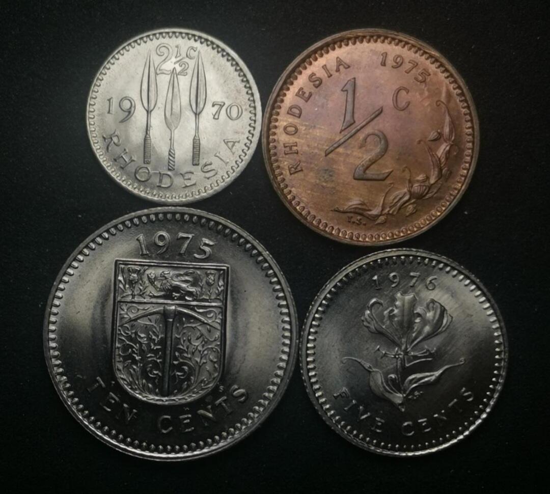 世界各国普、纪币捡漏专场(第十八场)  罗德西亚～1970.75.76年半分，2.5分，5分，10分UNC（四枚）