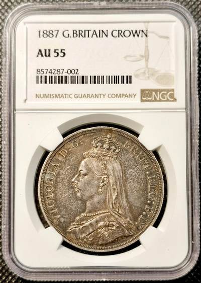 甄臻铺-世界币章拍卖（第38期）立冬小精品场，送拍享返佣金等优惠多多 - NGC-AU55 1887年英国高冠马剑，包浆很炫很厚，影响评分了