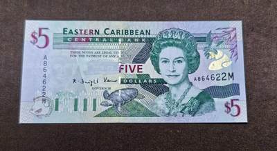 北京马甸外国币专卖第146期，外国纸币币专场，陆续上拍，欢迎关注 - 全新 东加勒比蒙特塞拉特(M)纸币 5 Dollars