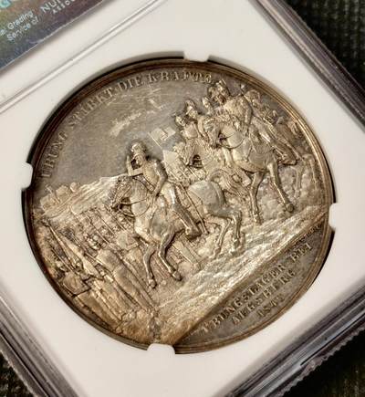 甄臻铺-世界币章拍卖（第38期）立冬小精品场，送拍享返佣金等优惠多多 NGC-UNCD 1846年德国巴伐利亚路德维希一世在奥格斯堡训练营月饼纪念银章，高浮雕极美，细节如“核舟记”一样细节