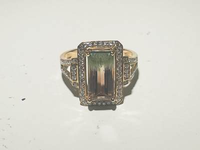 亿嘉拍卖2025年秋季私人典藏拍卖 - 18k金镶钻石西瓜碧玺戒指