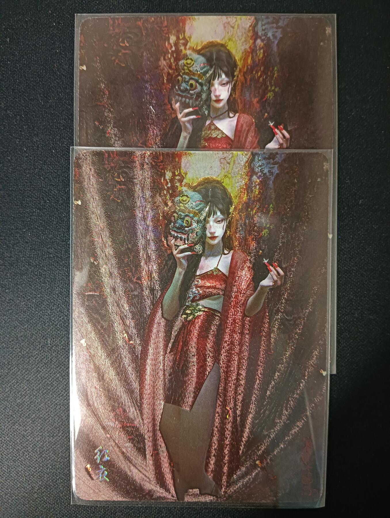 花开卡拍第46期（11月9号周日截拍，品控勿拍!!!拍品不寄存，运费5元，自制卡难免瑕疵，可能存在轻微撞角爆边等出厂瑕疵，品控介意勿拍！） 燎原卡牌 妖姬传 刷子 红衣 2张 幻彩粗闪