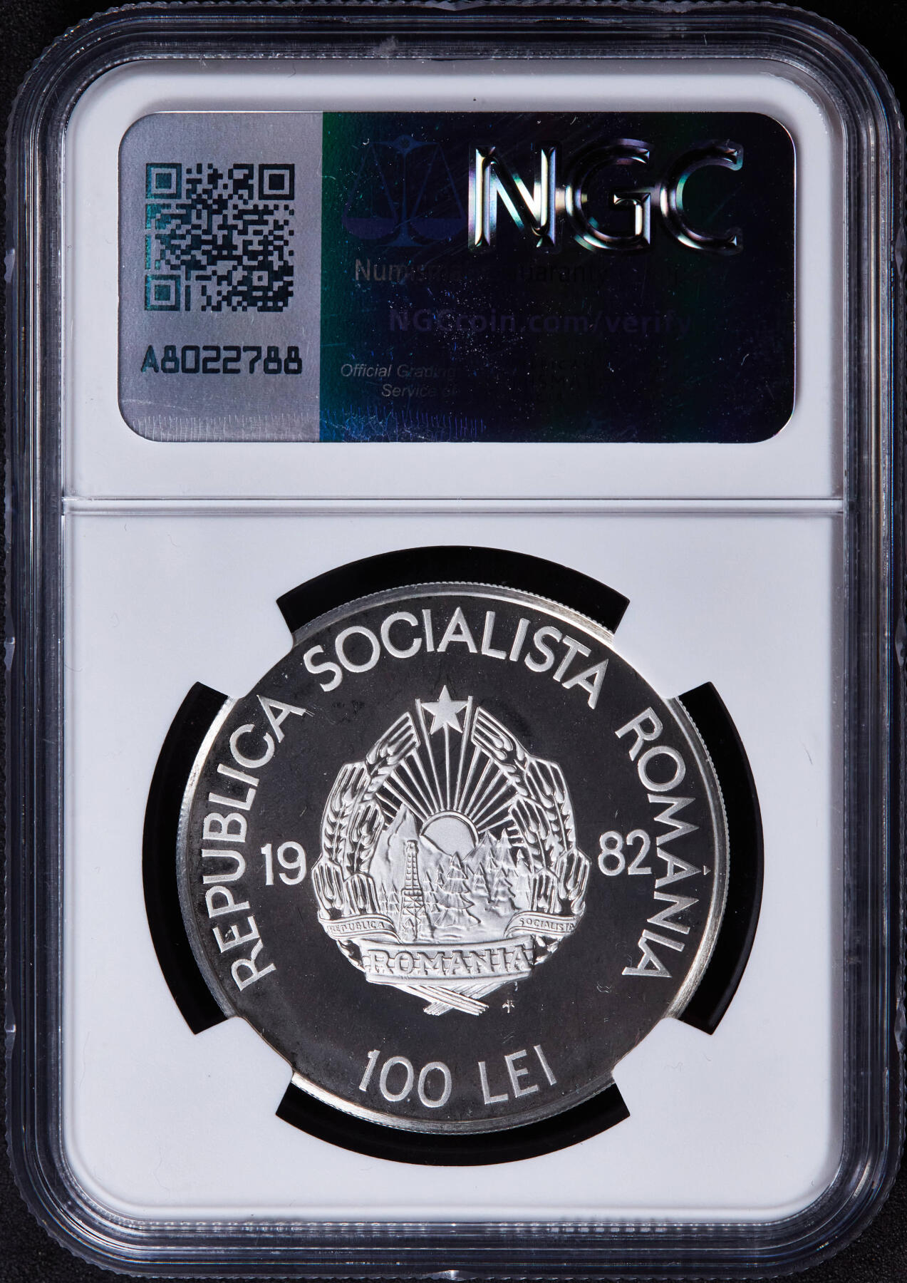 【俄甄集藏】2025年(044)11-12星期三晚 19:30 全场包邮 罗马尼亚1982年纪念达基亚人建立独立国家2050周年100列伊精制大银币，NGC PF68UC，重30克，92.5%银，发行量仅有928枚，十分稀有的品种，罗马尼亚现代银币总筋品种