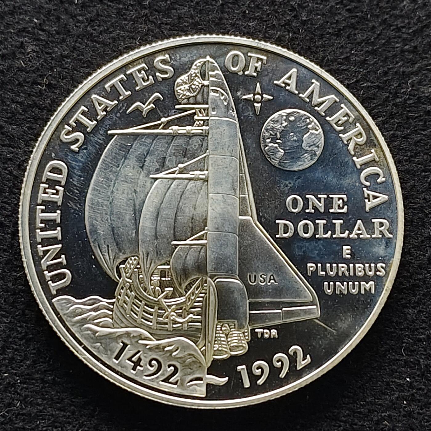 【全场包邮】纯粹捡漏拍477场（免费代拍第14场）调整中 美国1992年1元发现美洲大陆500周年精制纪念银币