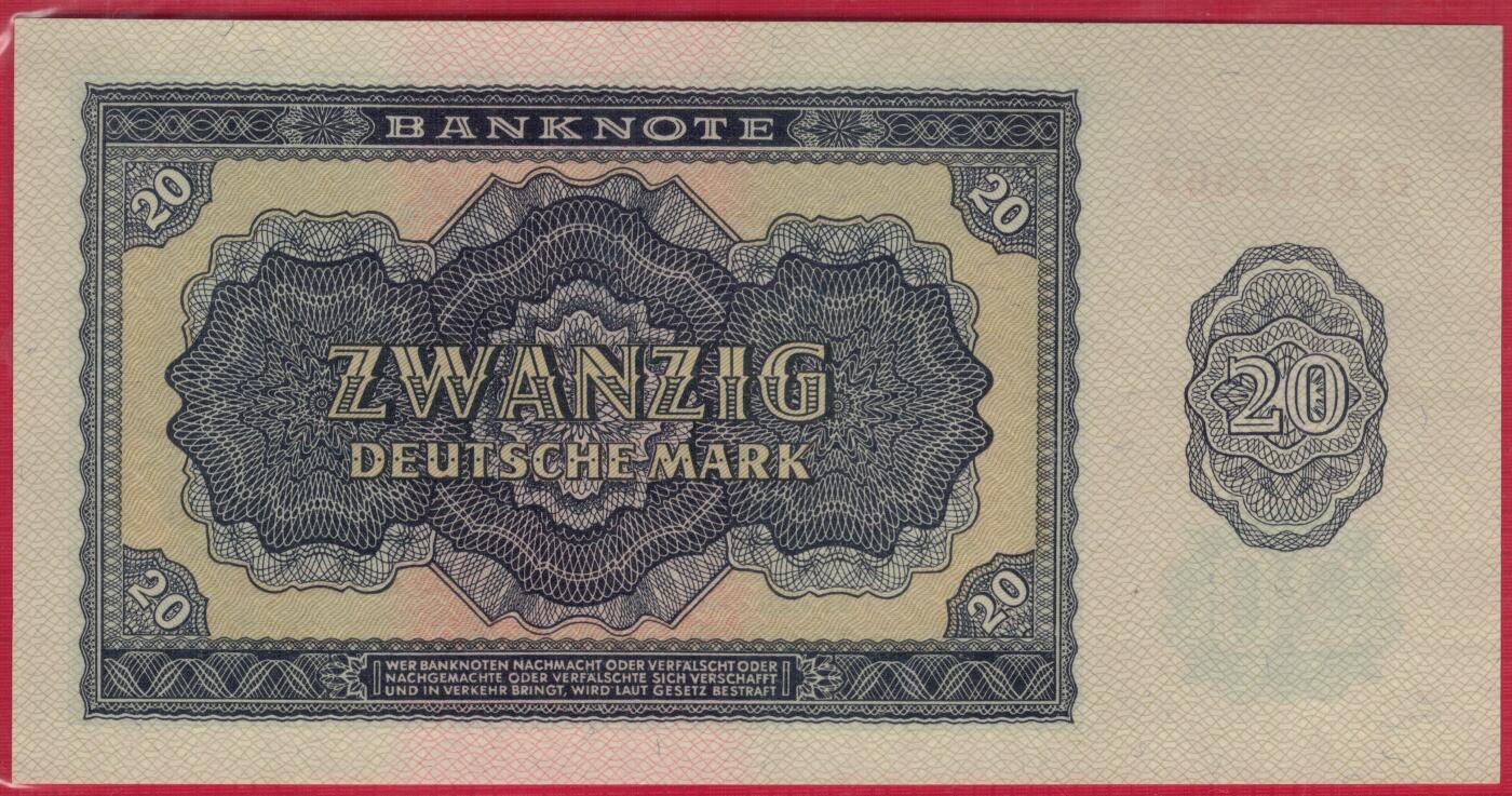 德国(民主德国 东德)1955年20马克 P-19a 无4 实物图 UNC