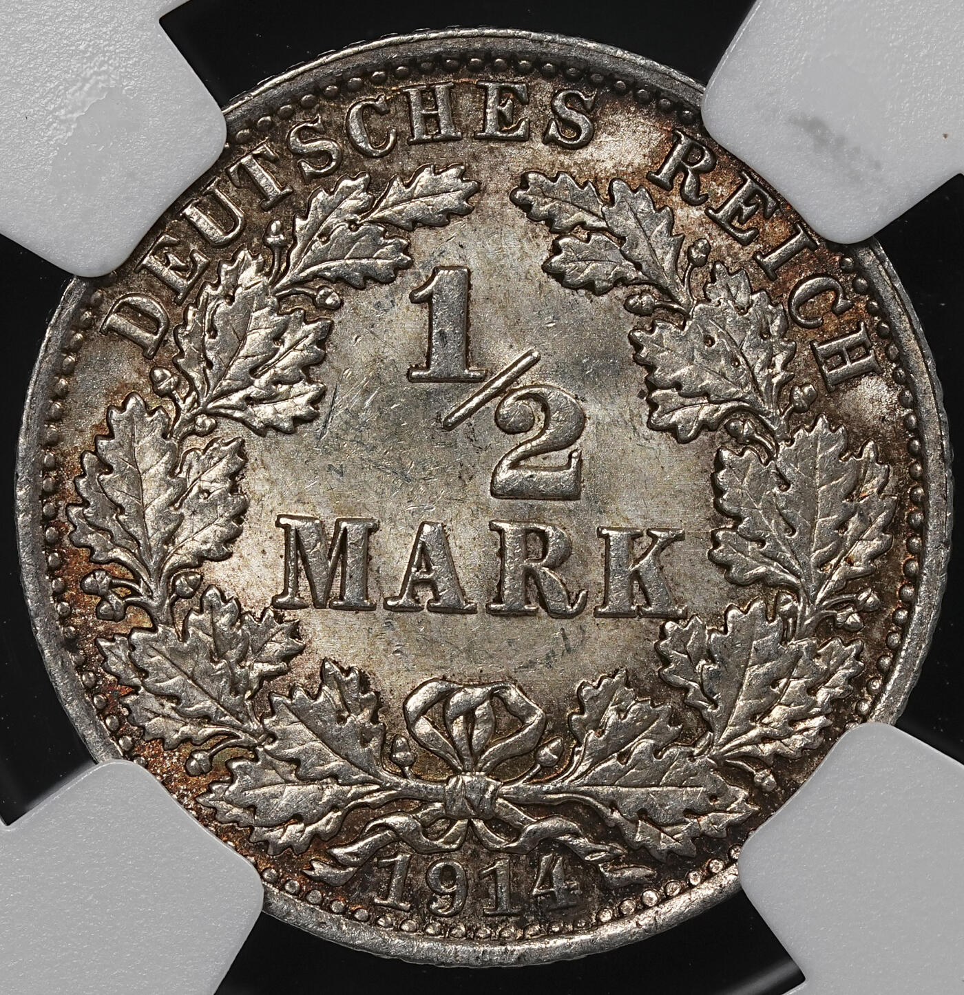 修遠堂世界钱币第九十二期 NGC MS65 1914年德国1/2马克银币 A厂铭