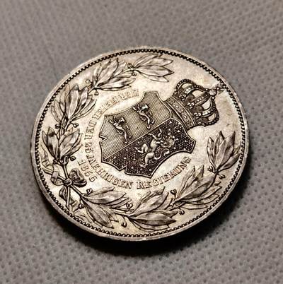 甄臻铺-世界币章拍卖（第38期）立冬小精品场，送拍享返佣金等优惠多多 德国布伦瑞克-狼堡加冕执政25周年纪念2泰勒  带有银霜感 背面状态非常好，赌徒品质