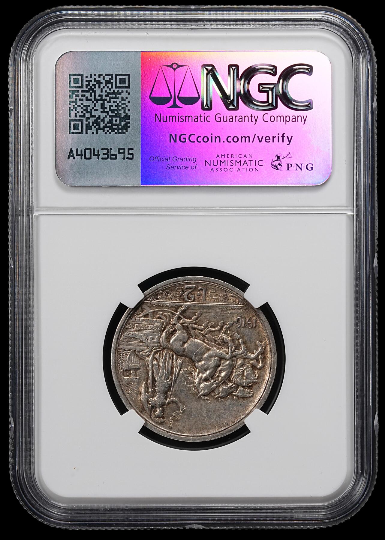 修遠堂世界钱币第九十二期 NGC AU58 1916年意大利马车2里拉银币