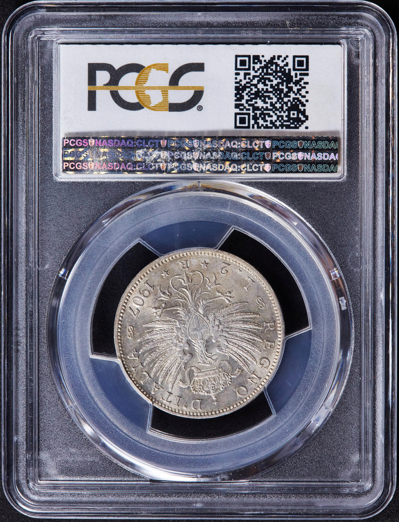 【俄甄集藏】2025年(044)11-12星期三晚 19:30 全场包邮 意大利1907年R版伊曼纽尔三世鹰版2里拉银币，PCGS MS64，唯一冠军，顶级状态，底板凝霜，黄油车轮转光