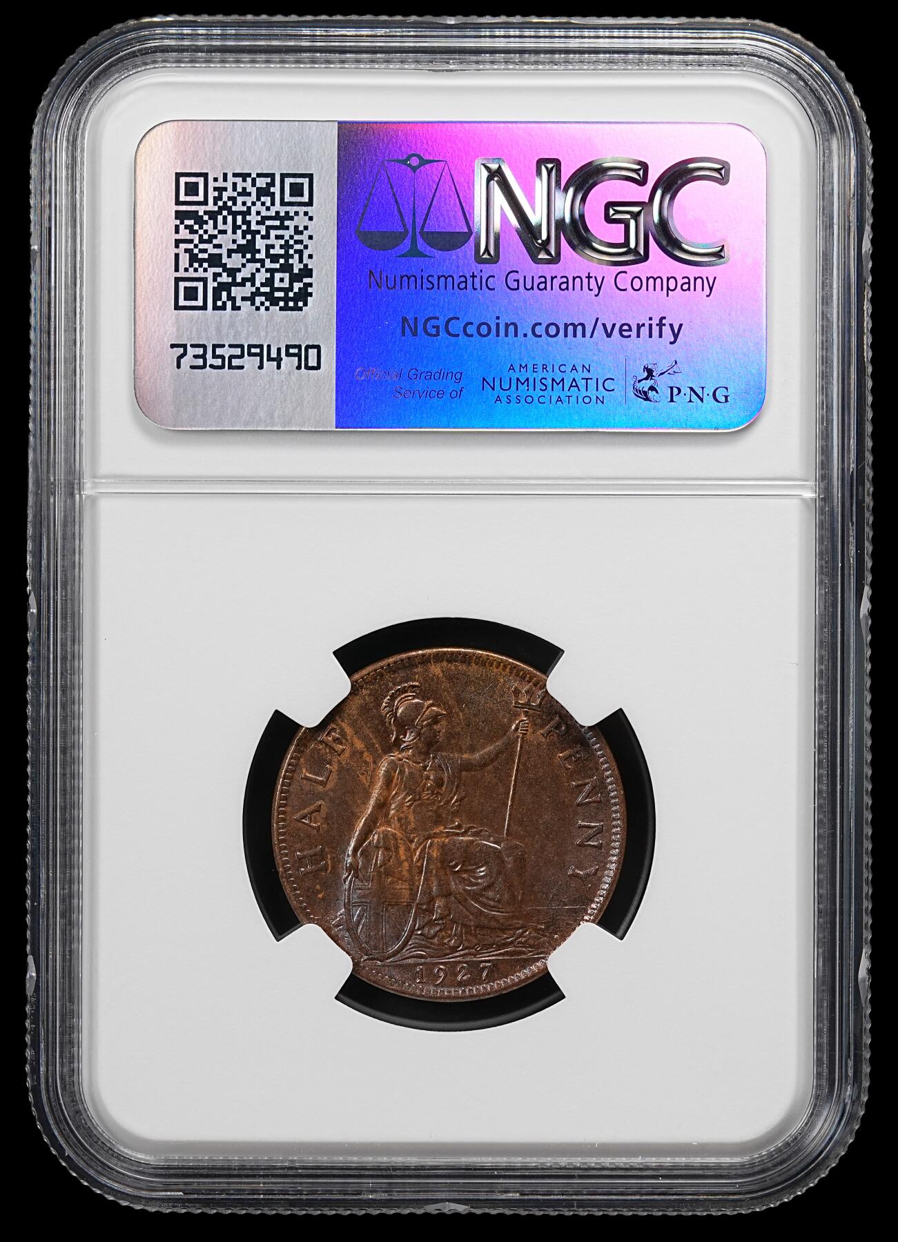 修遠堂世界钱币第九十二期 NGC MS63BN 1927年英国1/2便士