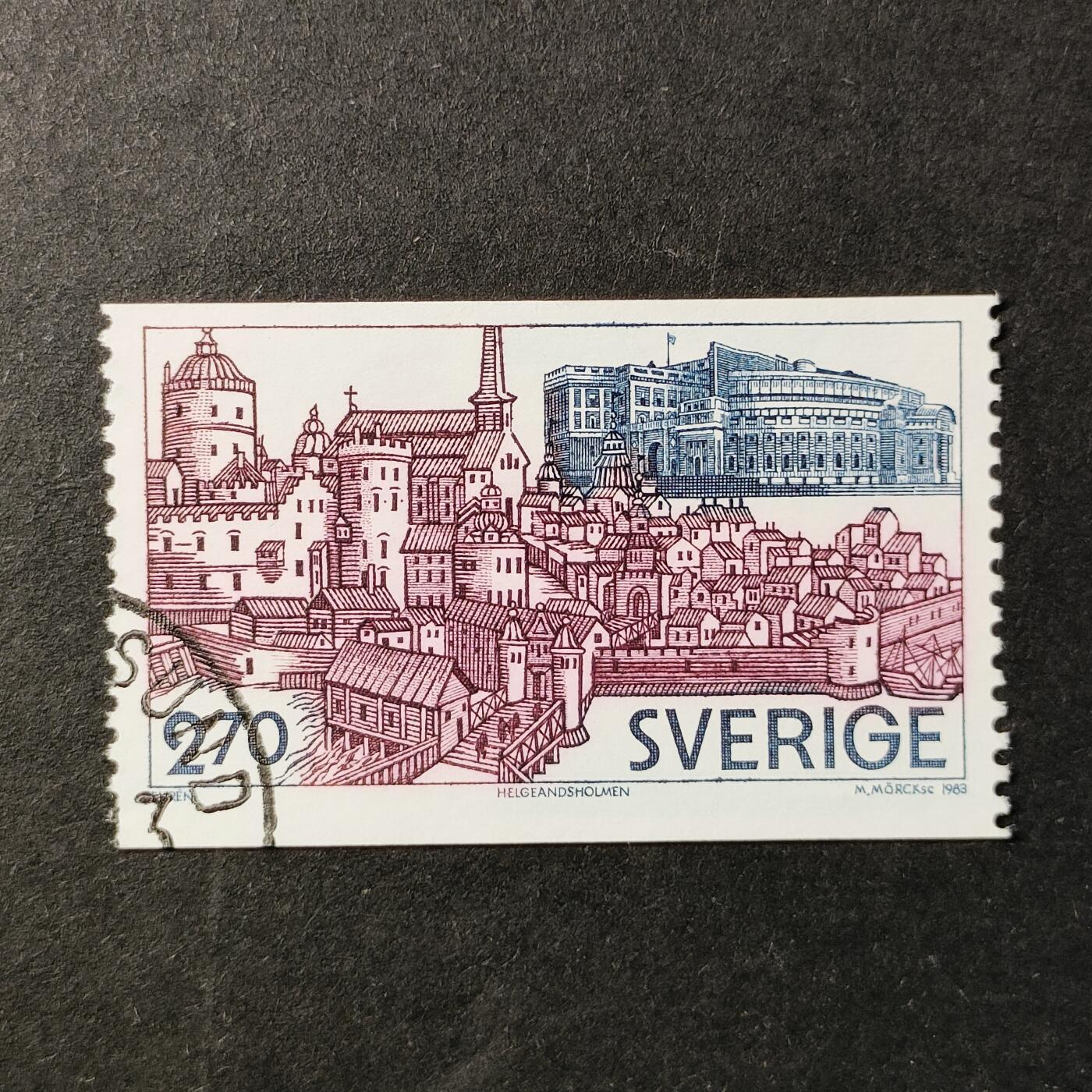 ↓君缘收藏646期☞钱币邮品↓无佣金、可寄存、满30元包邮  瑞典邮票，1983年斯德哥尔摩赫尔格昂德霍尔姆岛议会大厦重新开放·议会大厦,赫尔格昂德霍尔姆岛历史风貌雕刻版1全