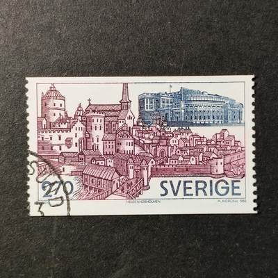 ↓君缘收藏646期☞钱币邮品↓无佣金、可寄存、满30元包邮  - 瑞典邮票，1983年斯德哥尔摩赫尔格昂德霍尔姆岛议会大厦重新开放·议会大厦,赫尔格昂德霍尔姆岛历史风貌雕刻版1全